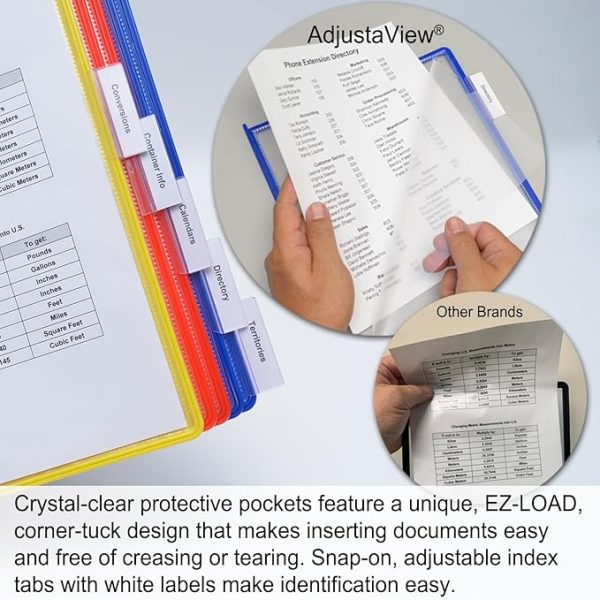 Ultimate Office AdjustaView 10-Pocket Desk Reference Organizer with Supplies Storage Base and EZ-Load Pockets to Hold 20 Sheets of Paper, Includes Fast Find Indexing Tabs (Colored Pockets) - Image 5