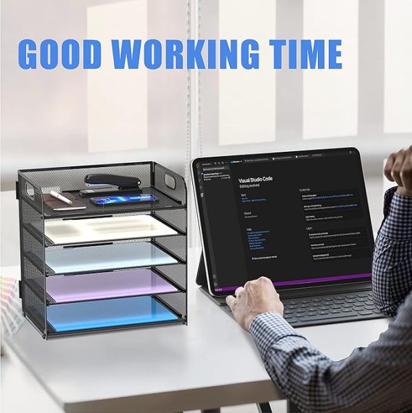 Supeasy 5 Trays Paper Organizer Letter Tray with Handle-Mesh Desk File Organizer, Paper Sorter Desk Organizer for Office, Home or School - Image 3