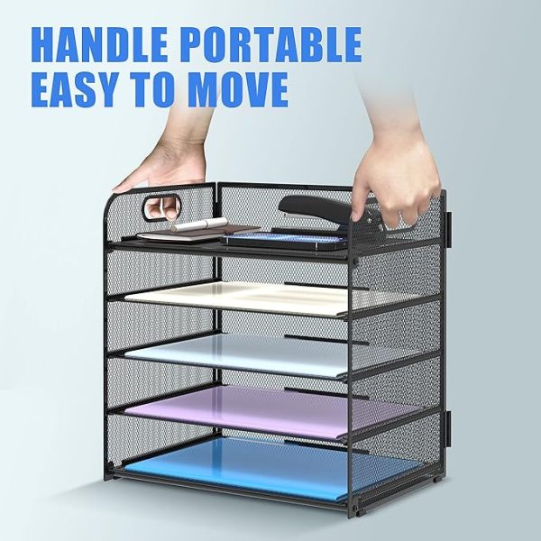Supeasy 5 Trays Paper Organizer Letter Tray with Handle-Mesh Desk File Organizer, Paper Sorter Desk Organizer for Office, Home or School - Image 4