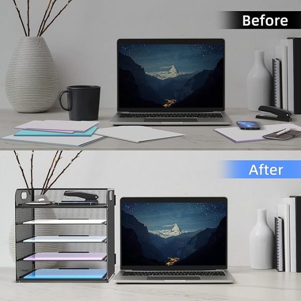 Supeasy 5 Trays Paper Organizer Letter Tray with Handle-Mesh Desk File Organizer, Paper Sorter Desk Organizer for Office, Home or School - Image 5